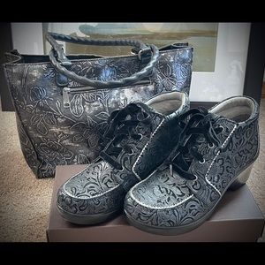 Algeria Boot with Etched Print on Black Leather